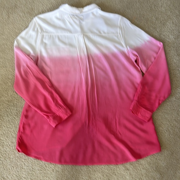 Super Cute Faded Glory Pink & White Ombre Button Down Shirt Size Large (12-14) - Picture 8 of 9
